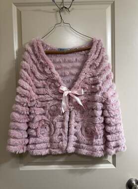 Barami Pink Genuine Fur Knit Cardigan Size XL